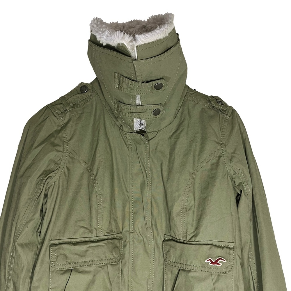 Hollister Olive Green Fur Collar Utility Jacket S - Picture 7 of 12